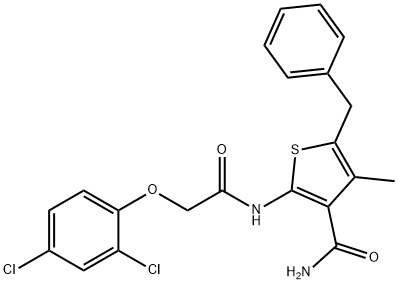 5-benzyl-2-{[(2,4-dichlorophenoxy)acetyl]amino}-4-methyl-3-thiophenecarboxamide Struktur