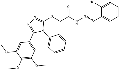 N'-(2-hydroxybenzylidene)-2-{[4-phenyl-5-(3,4,5-trimethoxyphenyl)-4H-1,2,4-triazol-3-yl]sulfanyl}acetohydrazide Struktur