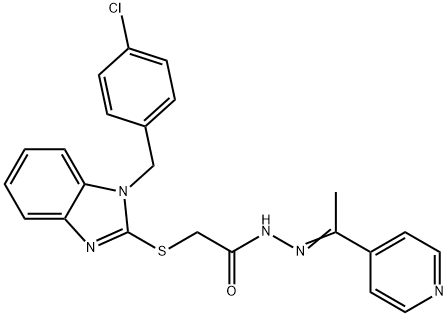 2-{[1-(4-chlorobenzyl)-1H-benzimidazol-2-yl]sulfanyl}-N'-[1-(4-pyridinyl)ethylidene]acetohydrazide Struktur