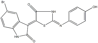 5-bromo-3-{2-[(4-hydroxyphenyl)imino]-4-oxo-1,3-thiazolidin-5-ylidene}-1,3-dihydro-2H-indol-2-one Struktur