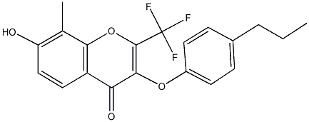 7-hydroxy-8-methyl-3-[(4-propylphenyl)oxy]-2-(trifluoromethyl)-4H-chromen-4-one Struktur