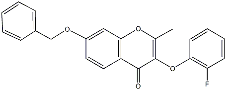 3-[(2-fluorophenyl)oxy]-2-methyl-7-[(phenylmethyl)oxy]-4H-chromen-4-one Struktur