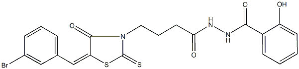 N'-{4-[5-(3-bromobenzylidene)-4-oxo-2-thioxo-1,3-thiazolidin-3-yl]butanoyl}-2-hydroxybenzohydrazide Struktur