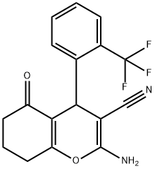 2-amino-5-oxo-4-[2-(trifluoromethyl)phenyl]-5,6,7,8-tetrahydro-4H-chromene-3-carbonitrile Struktur