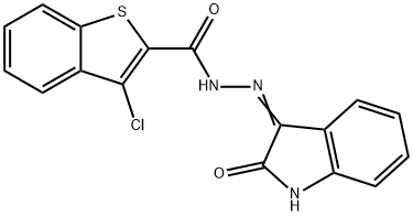 3-chloro-N'-(2-oxo-1,2-dihydro-3H-indol-3-ylidene)-1-benzothiophene-2-carbohydrazide Struktur