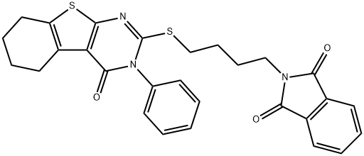 2-{4-[(4-oxo-3-phenyl-3,4,5,6,7,8-hexahydro[1]benzothieno[2,3-d]pyrimidin-2-yl)sulfanyl]butyl}-1H-isoindole-1,3(2H)-dione Struktur