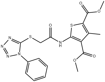 dimethyl 3-methyl-5-({[(1-phenyl-1H-tetraazol-5-yl)sulfanyl]acetyl}amino)-2,4-thiophenedicarboxylate Struktur