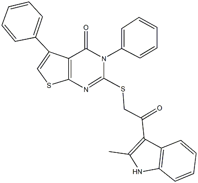 2-{[2-(2-methyl-1H-indol-3-yl)-2-oxoethyl]sulfanyl}-3,5-diphenylthieno[2,3-d]pyrimidin-4(3H)-one Struktur