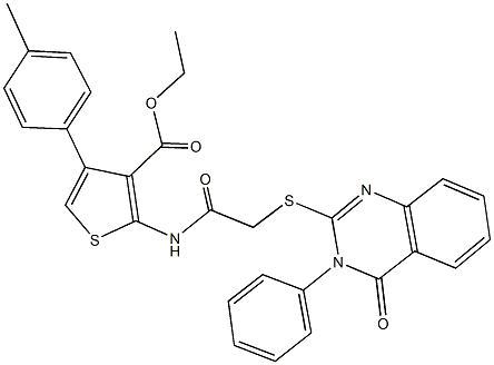 ethyl 4-(4-methylphenyl)-2-({[(4-oxo-3-phenyl-3,4-dihydro-2-quinazolinyl)sulfanyl]acetyl}amino)-3-thiophenecarboxylate Struktur