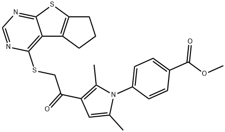 methyl 4-{3-[(6,7-dihydro-5H-cyclopenta[4,5]thieno[2,3-d]pyrimidin-4-ylsulfanyl)acetyl]-2,5-dimethyl-1H-pyrrol-1-yl}benzoate Struktur