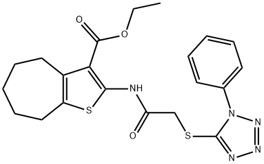 ethyl 2-({[(1-phenyl-1H-tetraazol-5-yl)sulfanyl]acetyl}amino)-5,6,7,8-tetrahydro-4H-cyclohepta[b]thiophene-3-carboxylate Struktur