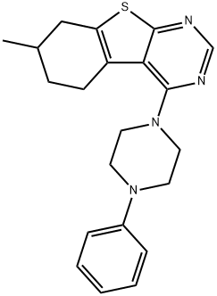 7-methyl-4-(4-phenyl-1-piperazinyl)-5,6,7,8-tetrahydro[1]benzothieno[2,3-d]pyrimidine Struktur