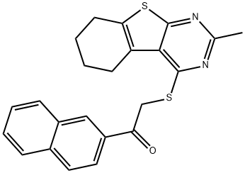 2-[(2-methyl-5,6,7,8-tetrahydro[1]benzothieno[2,3-d]pyrimidin-4-yl)sulfanyl]-1-(2-naphthyl)ethanone Struktur