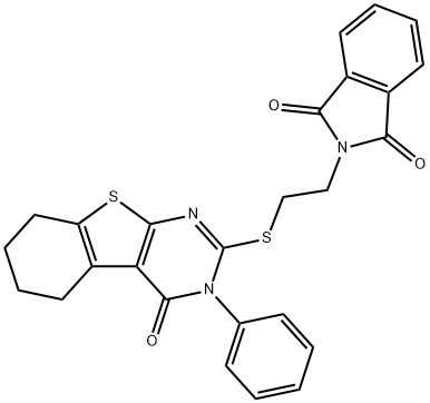 2-{2-[(4-oxo-3-phenyl-3,4,5,6,7,8-hexahydro[1]benzothieno[2,3-d]pyrimidin-2-yl)sulfanyl]ethyl}-1H-isoindole-1,3(2H)-dione Struktur