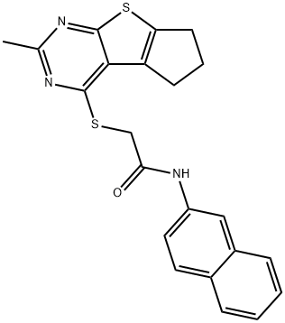 2-[(2-methyl-6,7-dihydro-5H-cyclopenta[4,5]thieno[2,3-d]pyrimidin-4-yl)sulfanyl]-N-naphthalen-2-ylacetamide Struktur