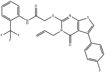 2-{[3-allyl-5-(4-fluorophenyl)-4-oxo-3,4-dihydrothieno[2,3-d]pyrimidin-2-yl]sulfanyl}-N-[2-(trifluoromethyl)phenyl]acetamide Struktur