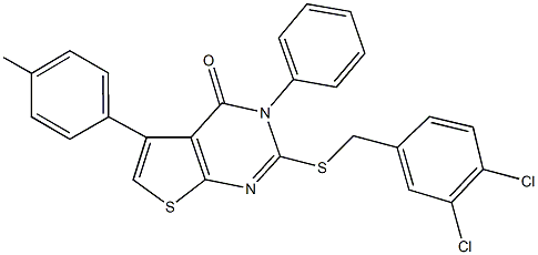 2-[(3,4-dichlorobenzyl)sulfanyl]-5-(4-methylphenyl)-3-phenylthieno[2,3-d]pyrimidin-4(3H)-one Struktur