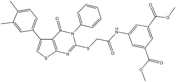 dimethyl 5-[({[5-(3,4-dimethylphenyl)-4-oxo-3-phenyl-3,4-dihydrothieno[2,3-d]pyrimidin-2-yl]sulfanyl}acetyl)amino]isophthalate Struktur