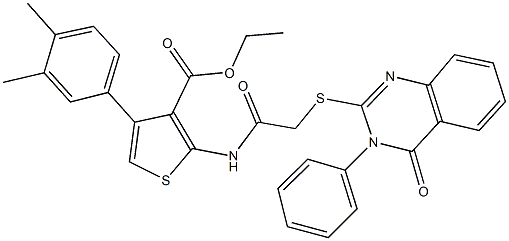 ethyl 4-(3,4-dimethylphenyl)-2-({[(4-oxo-3-phenyl-3,4-dihydro-2-quinazolinyl)sulfanyl]acetyl}amino)-3-thiophenecarboxylate Struktur