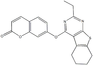 7-[(2-ethyl-5,6,7,8-tetrahydro[1]benzothieno[2,3-d]pyrimidin-4-yl)oxy]-2H-chromen-2-one Struktur