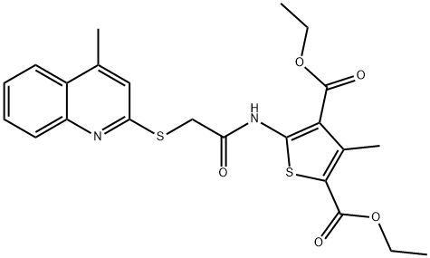 diethyl 3-methyl-5-({[(4-methyl-2-quinolinyl)sulfanyl]acetyl}amino)-2,4-thiophenedicarboxylate Struktur