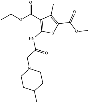 4-ethyl 2-methyl 3-methyl-5-{[(4-methyl-1-piperidinyl)acetyl]amino}-2,4-thiophenedicarboxylate Struktur