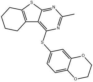 2,3-dihydro-1,4-benzodioxin-6-yl 2-methyl-5,6,7,8-tetrahydro[1]benzothieno[2,3-d]pyrimidin-4-yl sulfide Struktur