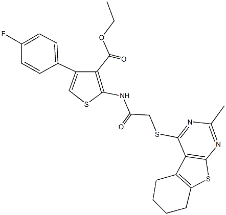 ethyl 4-(4-fluorophenyl)-2-({[(2-methyl-5,6,7,8-tetrahydro[1]benzothieno[2,3-d]pyrimidin-4-yl)sulfanyl]acetyl}amino)-3-thiophenecarboxylate Struktur