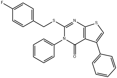 2-[(4-fluorobenzyl)sulfanyl]-3,5-diphenylthieno[2,3-d]pyrimidin-4(3H)-one Struktur