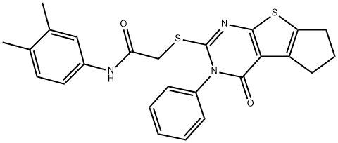 N-(3,4-dimethylphenyl)-2-[(4-oxo-3-phenyl-3,5,6,7-tetrahydro-4H-cyclopenta[4,5]thieno[2,3-d]pyrimidin-2-yl)sulfanyl]acetamide Struktur