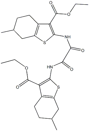 ethyl 2-{[{[3-(ethoxycarbonyl)-6-methyl-4,5,6,7-tetrahydro-1-benzothien-2-yl]amino}(oxo)acetyl]amino}-6-methyl-4,5,6,7-tetrahydro-1-benzothiophene-3-carboxylate Struktur