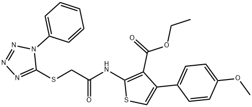 ethyl 4-(4-methoxyphenyl)-2-({[(1-phenyl-1H-tetraazol-5-yl)sulfanyl]acetyl}amino)-3-thiophenecarboxylate Structure