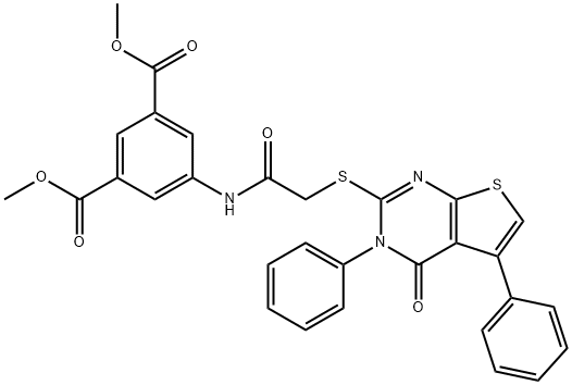 dimethyl 5-({[(4-oxo-3,5-diphenyl-3,4-dihydrothieno[2,3-d]pyrimidin-2-yl)sulfanyl]acetyl}amino)isophthalate Struktur