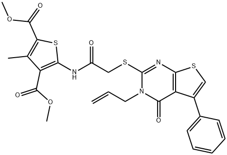 dimethyl 5-({[(3-allyl-4-oxo-5-phenyl-3,4-dihydrothieno[2,3-d]pyrimidin-2-yl)sulfanyl]acetyl}amino)-3-methyl-2,4-thiophenedicarboxylate Struktur