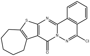 5-chloro-10,11,12,13-tetrahydro-8H,9H-cyclohepta[4',5']thieno[2',3':4,5]pyrimido[2,1-a]phthalazin-8-one Struktur