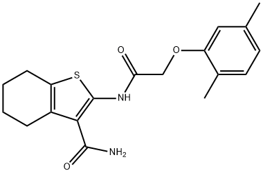 2-{[(2,5-dimethylphenoxy)acetyl]amino}-4,5,6,7-tetrahydro-1-benzothiophene-3-carboxamide Struktur