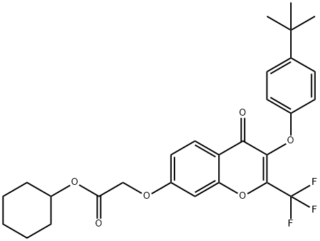 cyclohexyl {[3-(4-tert-butylphenoxy)-4-oxo-2-(trifluoromethyl)-4H-chromen-7-yl]oxy}acetate Struktur