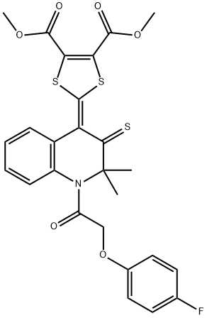 dimethyl 2-(1-[(4-fluorophenoxy)acetyl]-2,2-dimethyl-3-thioxo-2,3-dihydro-4(1H)-quinolinylidene)-1,3-dithiole-4,5-dicarboxylate Struktur