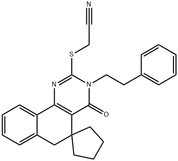 {[4-oxo-3-(2-phenylethyl)-3,4,5,6-tetrahydrospiro(benzo[h]quinazoline-5,1'-cyclopentane)-2-yl]sulfanyl}acetonitrile Struktur