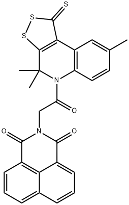 2-[2-oxo-2-(4,4,8-trimethyl-1-thioxo-1,4-dihydro-5H-[1,2]dithiolo[3,4-c]quinolin-5-yl)ethyl]-1H-benzo[de]isoquinoline-1,3(2H)-dione Struktur