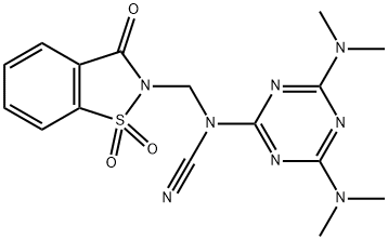 4,6-bis(dimethylamino)-1,3,5-triazin-2-yl[(1,1-dioxido-3-oxo-1,2-benzisothiazol-2(3H)-yl)methyl]cyanamide Struktur