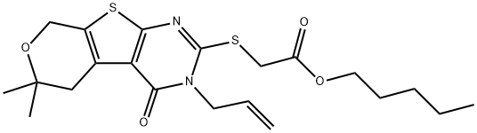 pentyl [(3-allyl-6,6-dimethyl-4-oxo-3,5,6,8-tetrahydro-4H-pyrano[4',3':4,5]thieno[2,3-d]pyrimidin-2-yl)sulfanyl]acetate Struktur