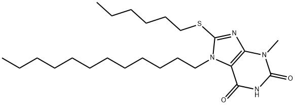 7-dodecyl-8-(hexylsulfanyl)-3-methyl-3,7-dihydro-1H-purine-2,6-dione Struktur