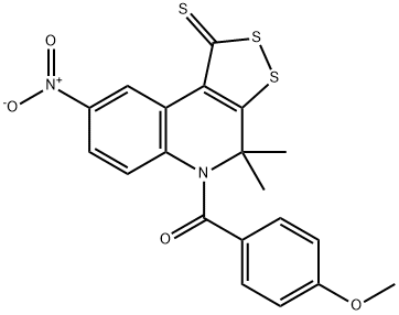 8-nitro-5-(4-methoxybenzoyl)-4,4-dimethyl-4,5-dihydro-1H-[1,2]dithiolo[3,4-c]quinoline-1-thione Struktur