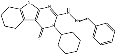 benzaldehyde (3-cyclohexyl-4-oxo-3,4,5,6,7,8-hexahydro[1]benzothieno[2,3-d]pyrimidin-2-yl)hydrazone Struktur