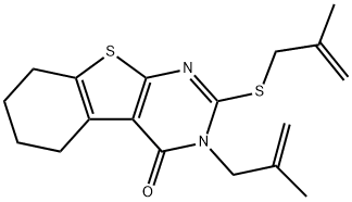 3-(2-methyl-2-propenyl)-2-[(2-methyl-2-propenyl)sulfanyl]-5,6,7,8-tetrahydro[1]benzothieno[2,3-d]pyrimidin-4(3H)-one Struktur