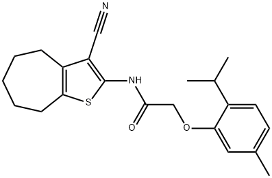 N-(3-cyano-5,6,7,8-tetrahydro-4H-cyclohepta[b]thiophen-2-yl)-2-(2-isopropyl-5-methylphenoxy)acetamide Struktur