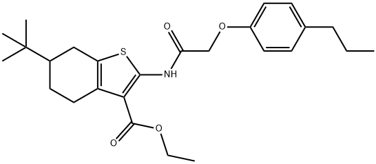 ethyl 6-tert-butyl-2-{[(4-propylphenoxy)acetyl]amino}-4,5,6,7-tetrahydro-1-benzothiophene-3-carboxylate Struktur