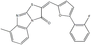 2-{[5-(2-fluorophenyl)-2-furyl]methylene}-8-methyl[1,3]thiazolo[3,2-a]benzimidazol-3(2H)-one Struktur