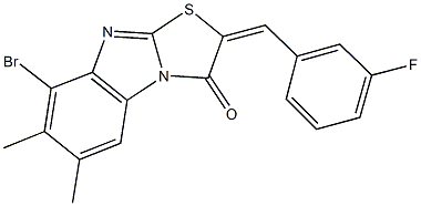 8-bromo-2-(3-fluorobenzylidene)-6,7-dimethyl[1,3]thiazolo[3,2-a]benzimidazol-3(2H)-one Struktur